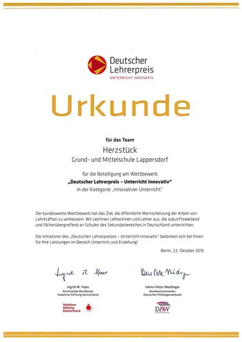 Urkunde "Deutscher Lehrerpreis"